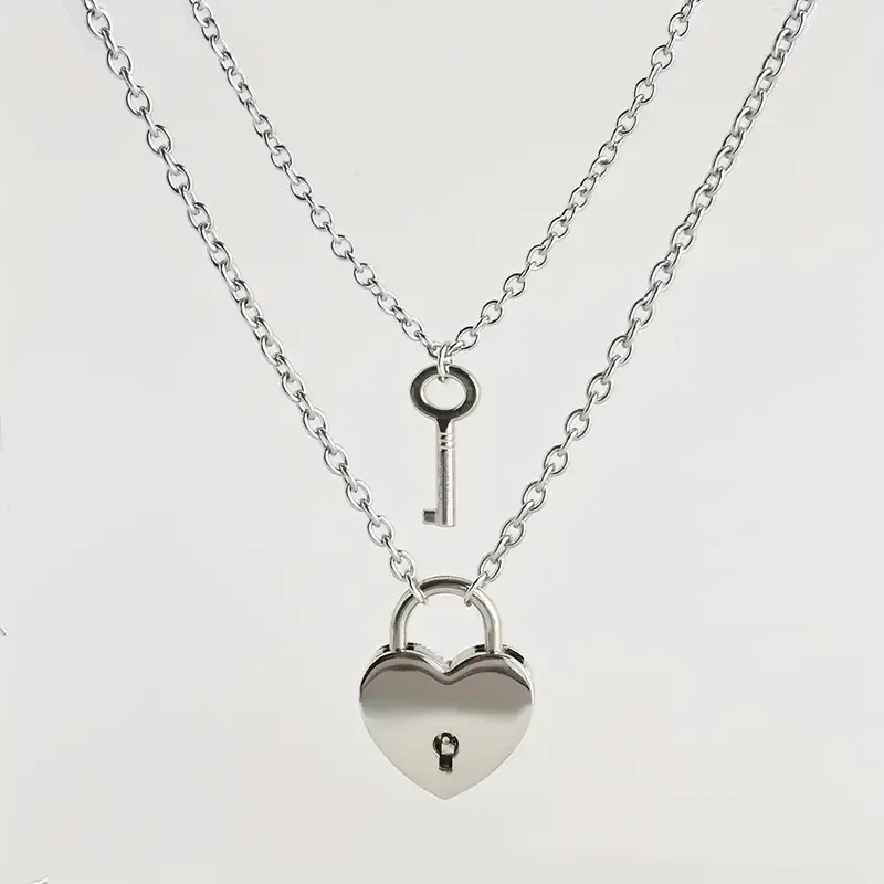 Парні підвіски “Серце-замок і ключ” — нержавіюча сталь (набір 2 кулонів) Київ - фото 3