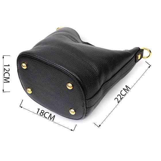 Шкіряна жіноча сумка з автономною косметичкою всередині Vintage 22363 Чорна Київ