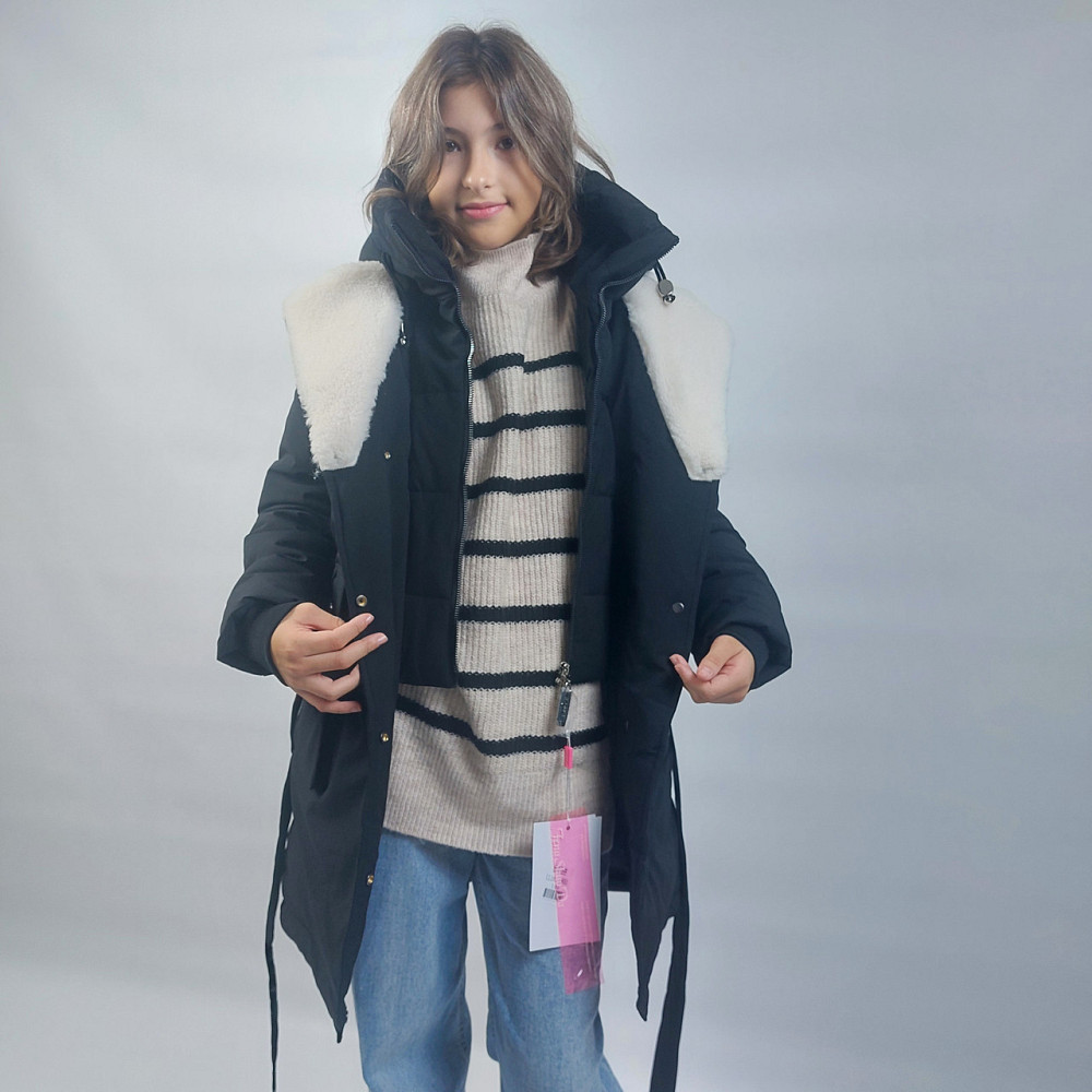 Детская черная зимняя куртка пальто на девочку подростка 164 Николаев - изображение 7