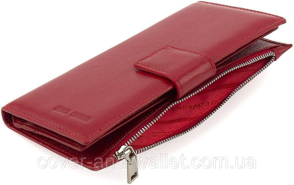 Червоний жіночий купюрник вертикального формату із натуральної шкіри на магнітах Marco Coverna Київ - фото 4