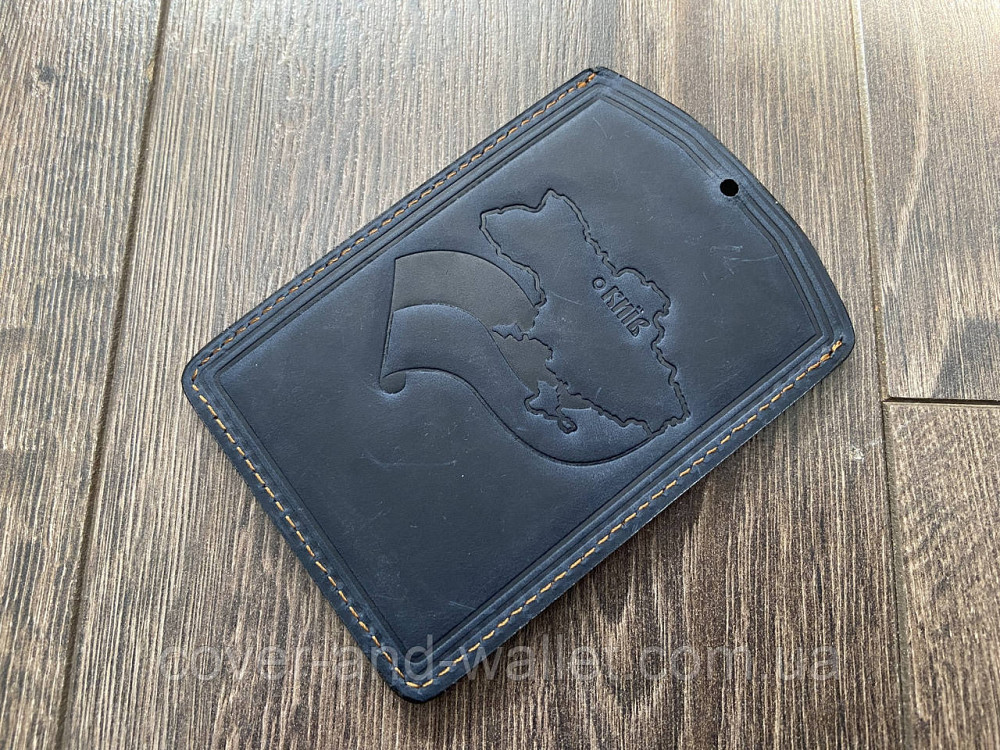 Обкладинка для пенсійного посвідчення із вінтажної шкіри Crazy Horse колір синій Київ - фото 8