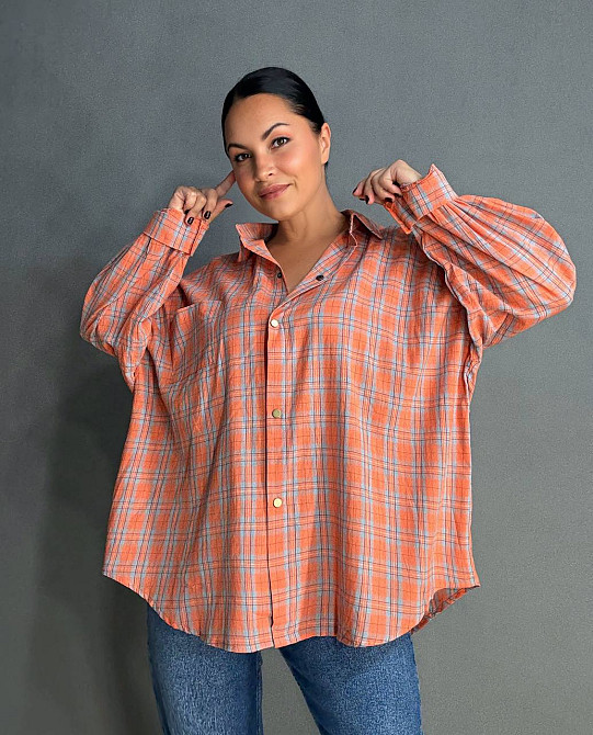 Рубашка женская A-N 7866 супероверсайз в клетку широкая, оранжевий, one size Киев - изображение 5