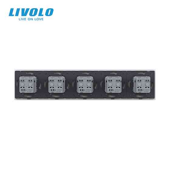 LIVOLO П’ятимісна електрична розетка з заземленням LIVOLO, біла, скляна рамка, шторки, 250В 16А Коломия