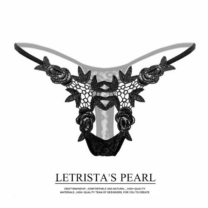 Стрінги з квітами та пікантним вирізом - Чорний - S/M - Еротична білизна Вінниця - фото 1