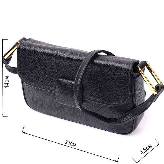 Лаконичная сумка с жестким каркасом из натуральной кожи Vintage 22391 Черная Киев