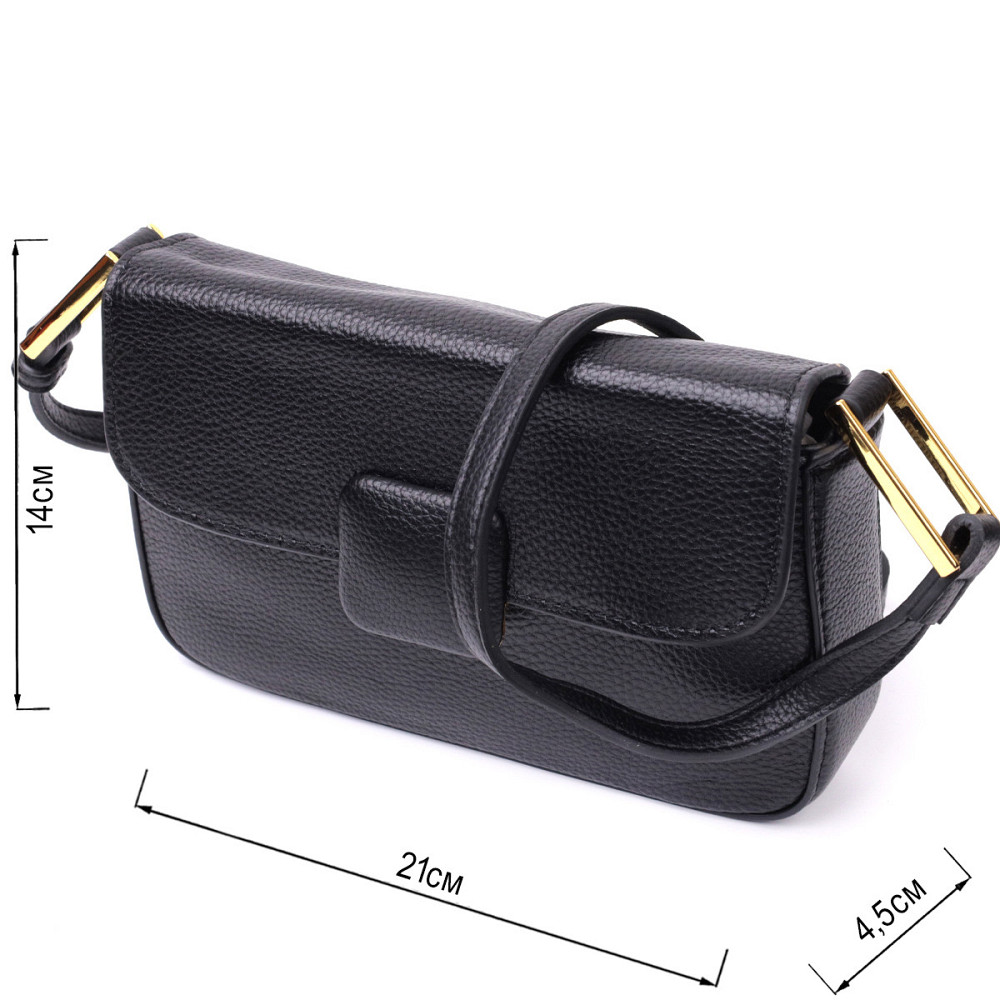 Сумка лаконічна з жорстким каркасом з натуральної шкіри Vintage 22391 Чорна Київ - фото 3