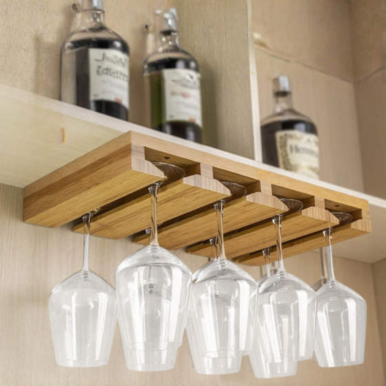 Бамбуковая подвесная полка для бокалов, органайзер подвесной для бара и кухни из бамбука для бокалов 12 шт на ножке Каменец-Подольский