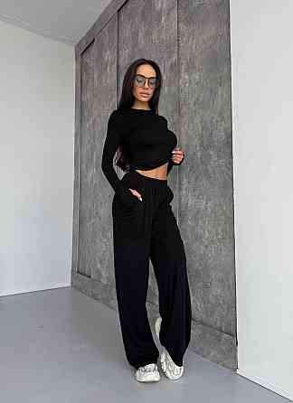 Женский стильный базовый костюм из мягкой эластичной ткани. Черный, 46/48 Одесса