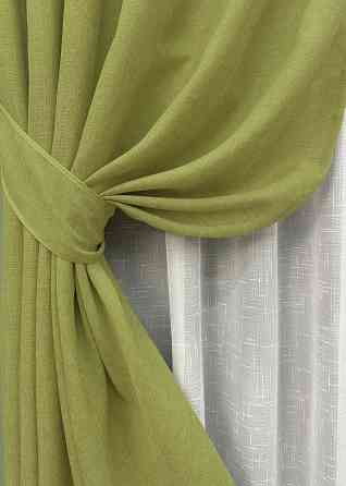 Комплект штор VR-Textil Лен Мешковина 200х270 2шт и Тюль 500х270 106-115т Оливковый с белым 71-025/6 Киев