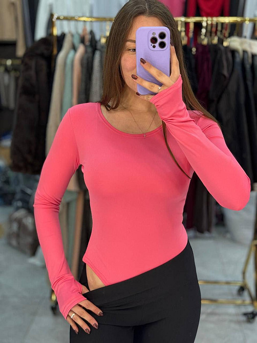 Женский базовый боди с длинным рукавом микродайвинг. Розовый, 42/44 Одесса - изображение 1