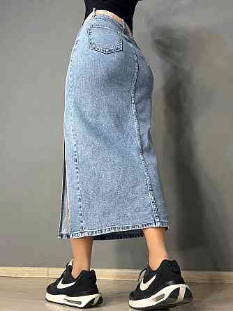 Юбка женская джинсовая Vanver 2030 длинная с боковым разрезом и ремнем голубая, голубой, 29, 29, 77 см, 100 см Киев