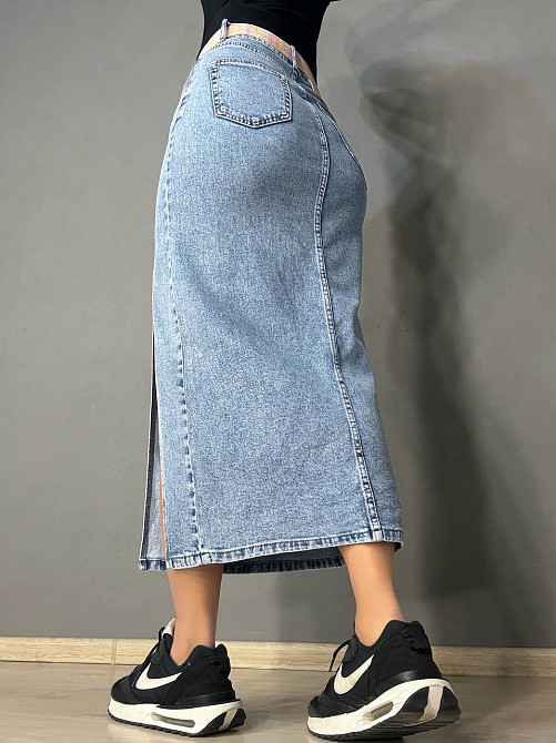 Юбка женская джинсовая Vanver 2030 длинная с боковым разрезом и ремнем голубая, голубой, 29, 29, 77 см, 100 см Киев - изображение 3