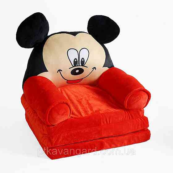 Дитяче м'яке крісло-ліжко "Міккі Маус", крісло трансформер для малюка, розкладне, плюшеве, червоний Хмельницький