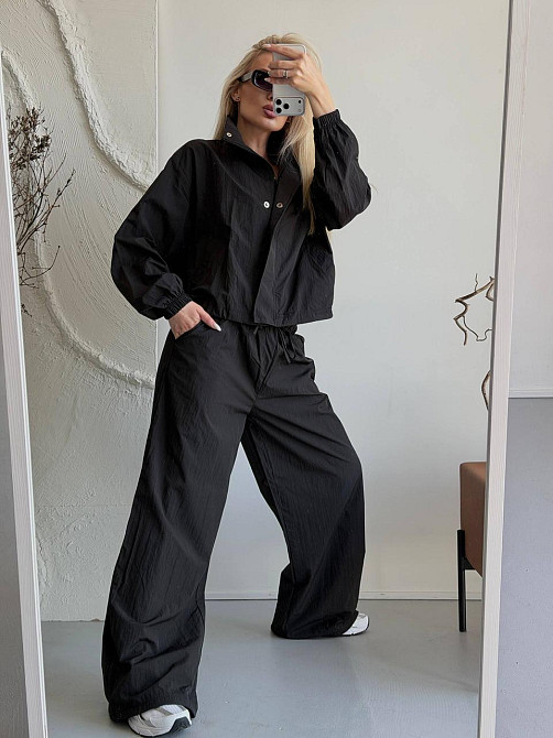 Женский стильный повседневный костюм из плащевки Черный Одесса - изображение 7