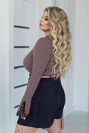 Женский лонгслив рубчик с кружевом Chic Батал 54-56, Мокко Киев