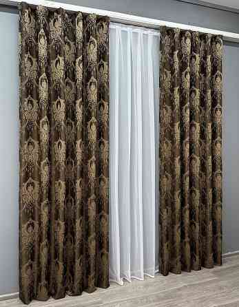 Комплект готових штор VR-Textil Парча № 1772ш Коричневий з карамельним 155х290 см 2 шт (33-0739) Київ
