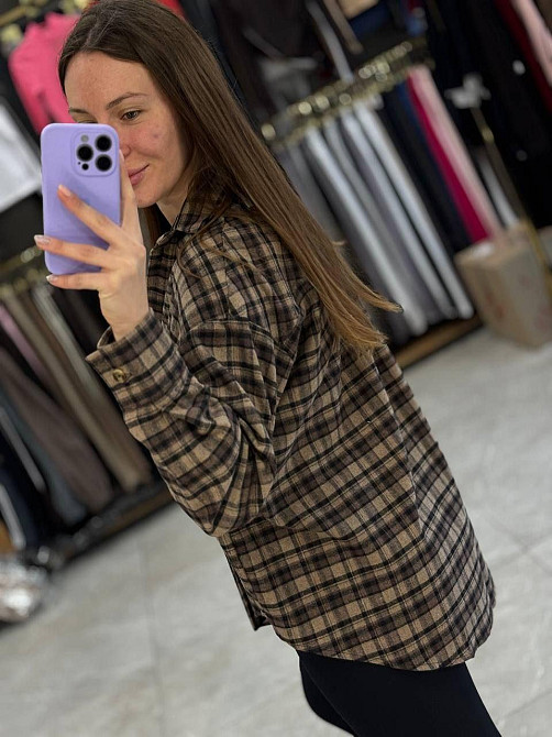 Женская рубашка в клетку oversize из турецкой фланели, коричневая, 48-50-52 Лубны - изображение 2