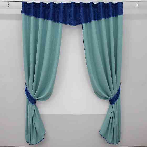 Шторки (270х190см) с ламбрекеном и подхватами цвет голубой с синим 00к 59-222 Киев