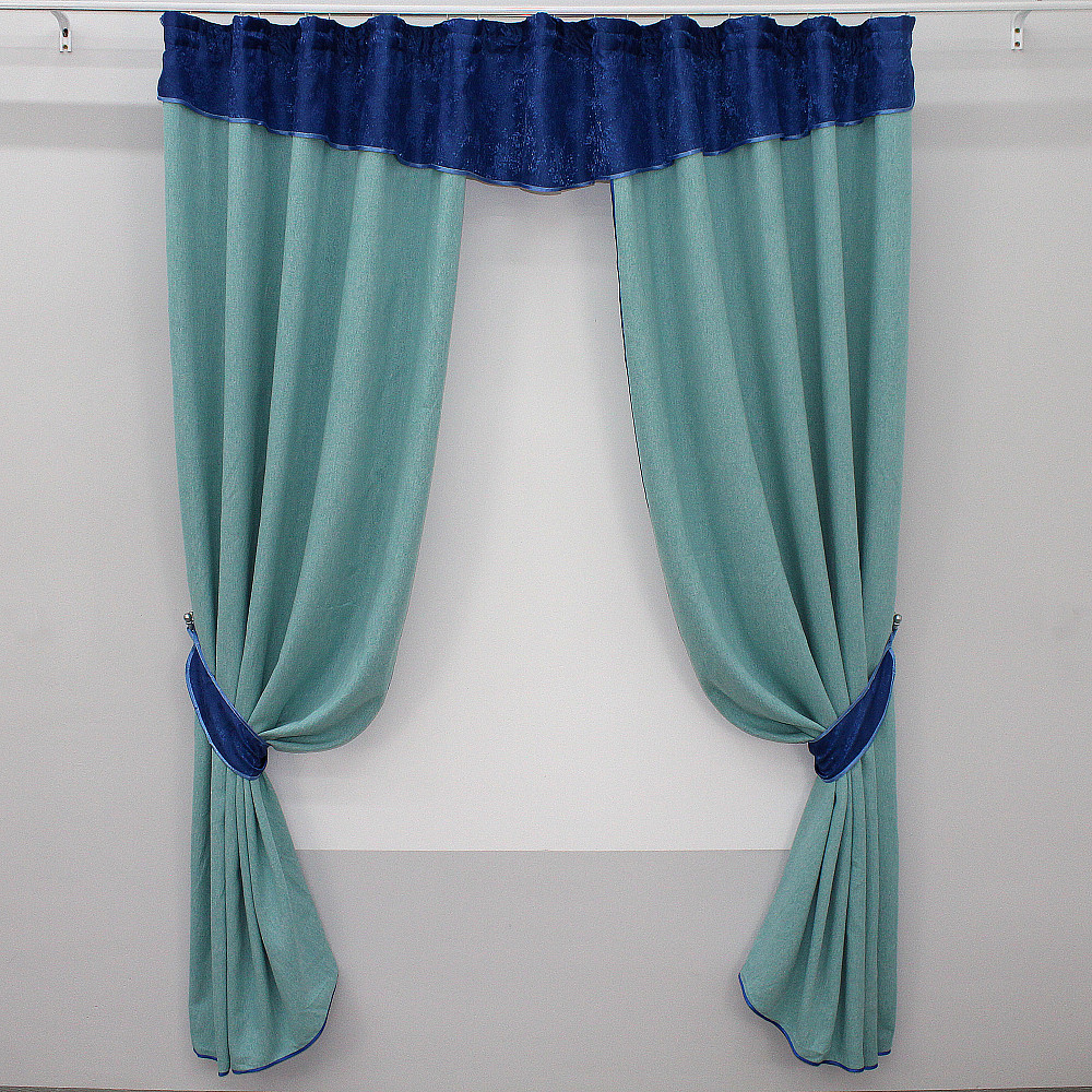 Шторки (270х190см) с ламбрекеном и подхватами цвет голубой с синим 00к 59-222 Киев - изображение 1