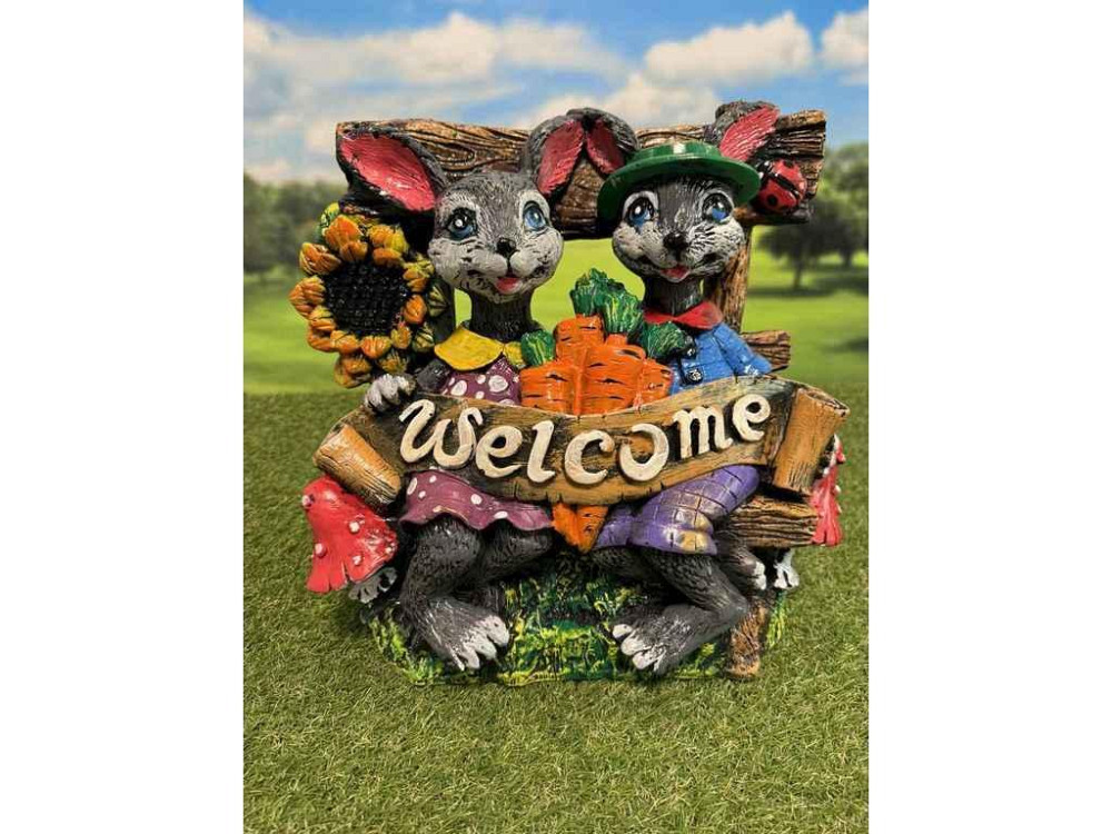 Садова фігурка гіпс 31*32*45см Зайці на лавці ТМ KULBAKA Київ - фото 1