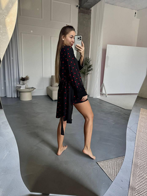 Жіночий домашній комплект: штани + майка + шорти + халат котон Чорний, 48/50 Одеса - фото 6