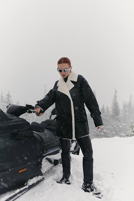 Женская стильная двубортная дубленка под пояс Черный, 42/44 Одесса - изображение 3