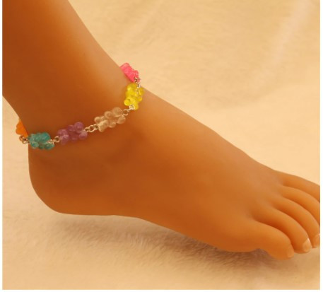 Браслет з ведмедиками на ногу різнобарвний - довжина 18см + 4см, регулюється, смола, цинковий сплав Київ - фото 1