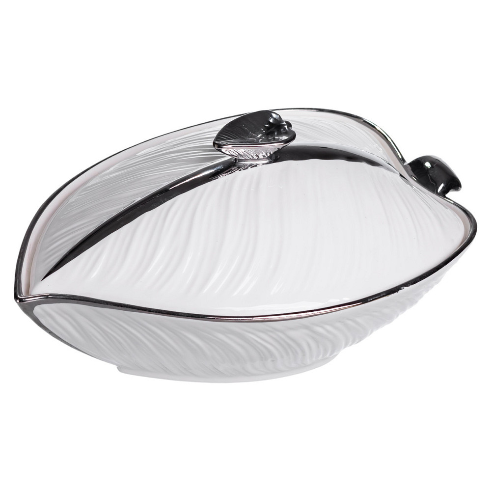 Супниця 800 (мл) порцелянова 26×18×14 (см) з кришкою Білий з сріблом XL-4074AS Київ - фото 1