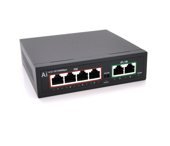 POE комутатор Merlion 4 POE 10/100 + 2 RJ45 10/100 вбудований блок живлення 52V 1.05A Полтава - изображение 1