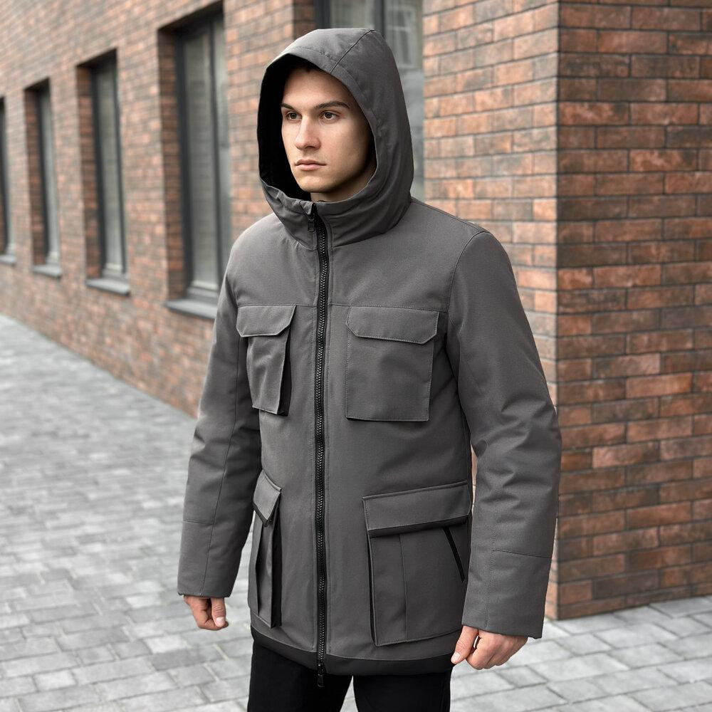 Парка чоловіча зимова з капюшоном сіро-чорна Pobedov Alpina Київ - фото 7