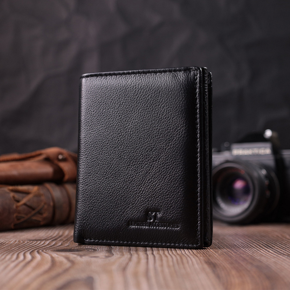 Вертикальный кошелек для стильных мужчин из натуральной кожи ST Leather 22464 Черный Киев - изображение 9