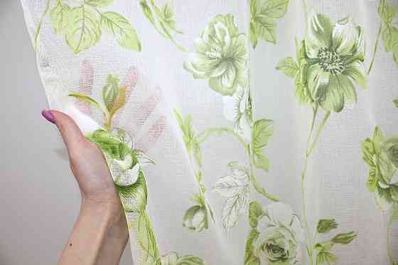 Тюль батист, колекція "Flora" колір білий з салатовим 1264т Київ