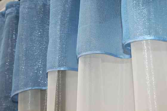 Гардина арка на кухню VR-Textil № 036к молочный с голубым 270х170 см (52-0651) Киев