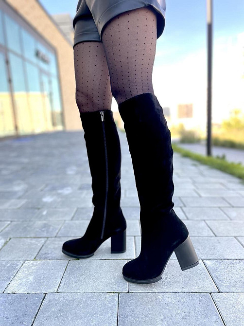 Valiente Чоботи жіночі VALIENTE чорні замша натуральна висота 41см обхват 35-38см каблук 8см (2 Коломия - фото 8