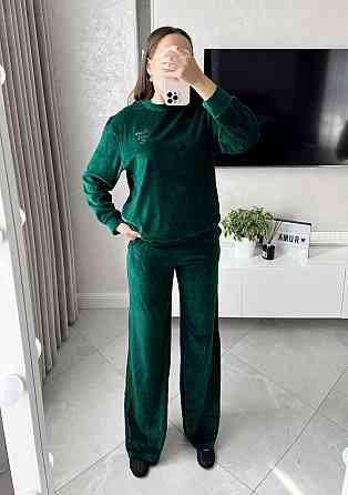 Женский прогулочный костюм двойка из хлопкового велюра Изумрудный, 44 Одесса