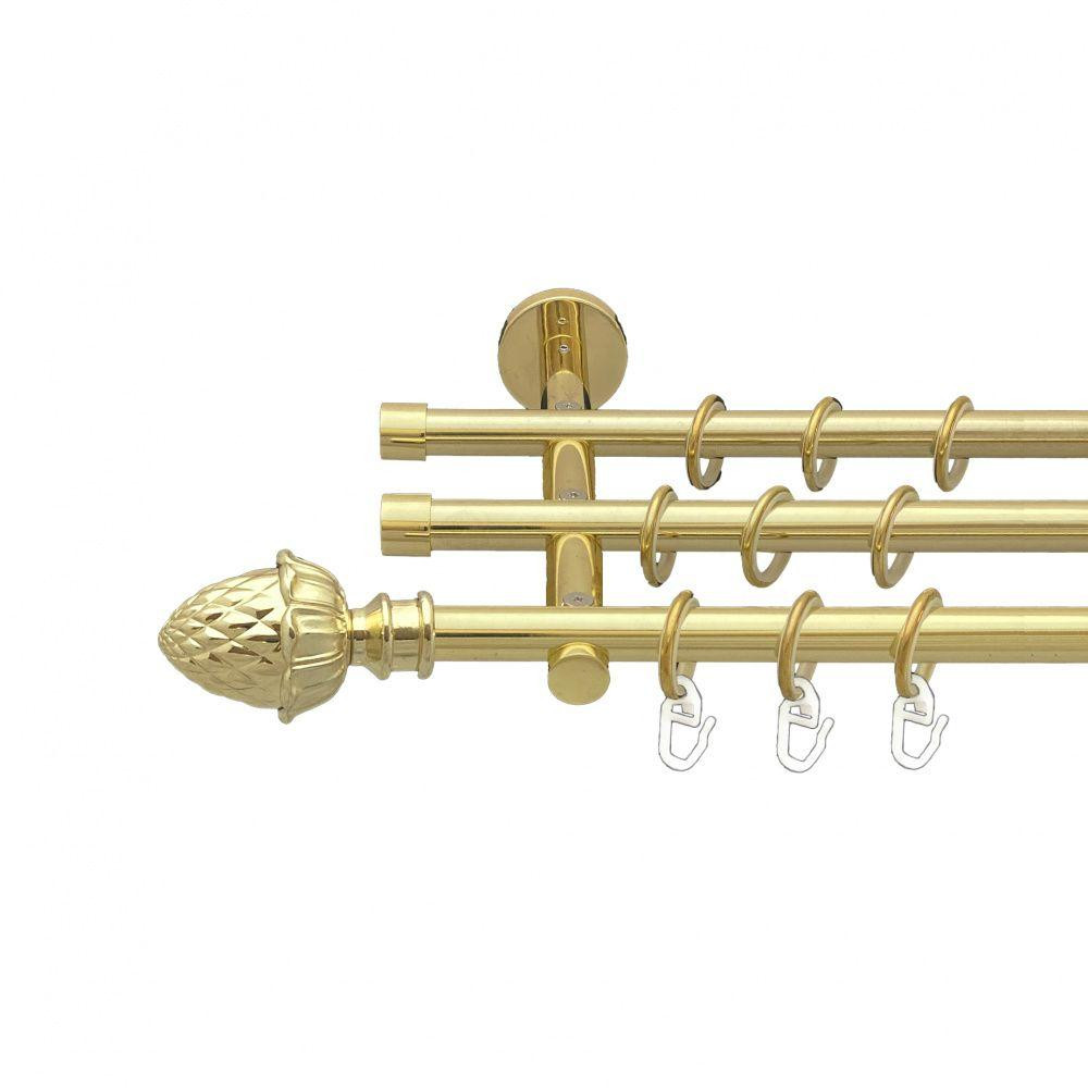 Карниз Orvit Цинара металевий трирядний циліндр (20 см) гладка труба кільце металеве Золото 16\16\16 мм 160 см (00-00014767) Львів - фото 1