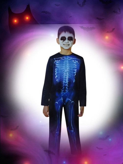 Дитячий комбінезон Синій Скелет на Хелловін S розмір 4-6 роки чорний-синій Київ - фото 1