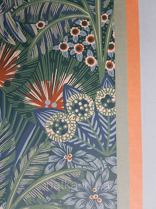 Шпалери флізелінові еко Rasch Sophia 0.53х10 рослинний принт квіти листя блакитні коричневі зелені 3д Київ - фото 2