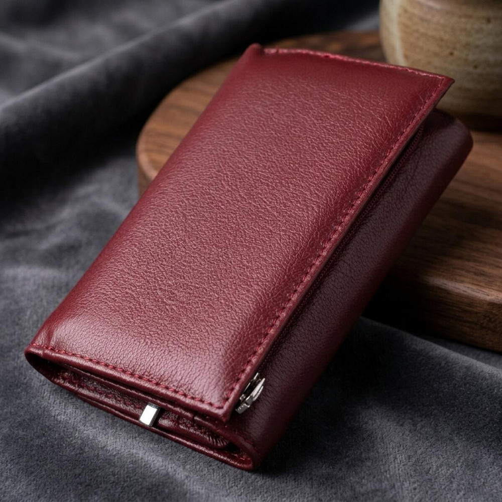 Симпатичний жіночий гаманець у три складання з натуральної шкіри ST Leather 19470 Бордовий Київ - фото 13