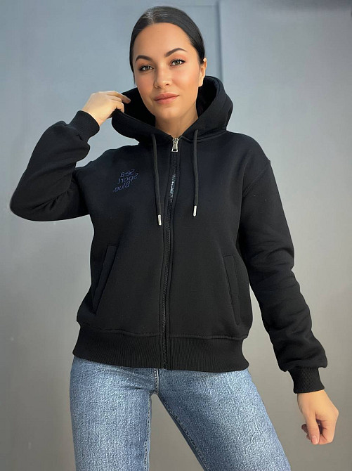Толстовка жіноча Pepper&mint 24-02 на блискавці з капюшоном утеплена на флісі  чорний, чорний, S Одеса - фото 1