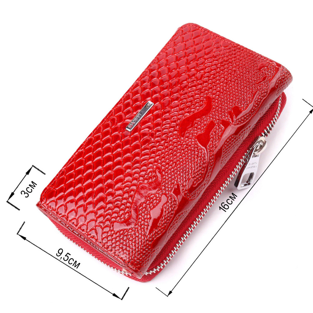 Яркое женское портмоне из лакированной фактурной кожи Красный (KARYA) Киев - изображение 7