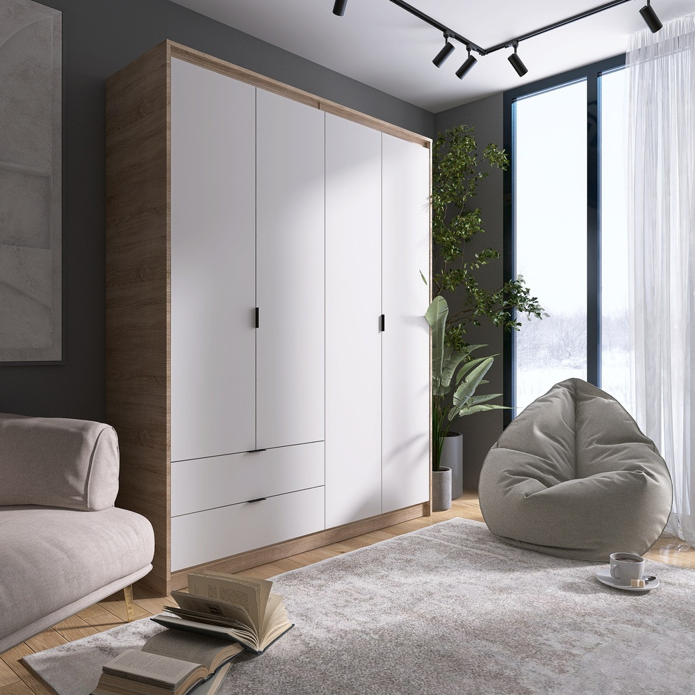 Шкаф распашной для одежды с выдвижными ящиками (штанга - полки) Эверест Сити-1600 160,2х50х204,6 см Дуб сонома/Белый (DTM-071119) Львов - изображение 2
