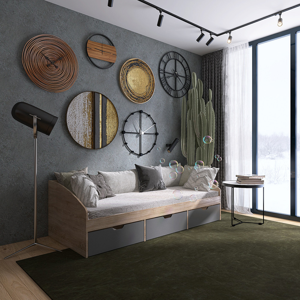 Ліжко односпальне з ящиками Еверест Комфорт 3 193х84х59 см Дуб сонома/Графіт (DTM-073835) Львів - фото 2