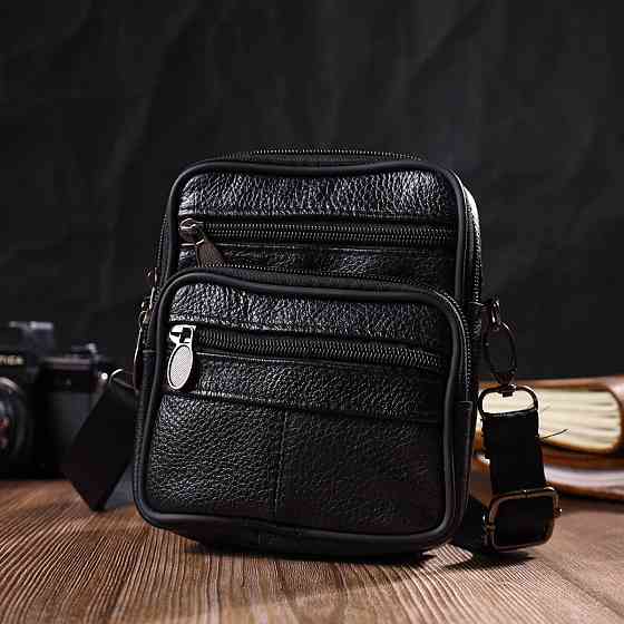 Удобная мужская сумка на пояс из натуральной кожи Черная (Vintage) Киев