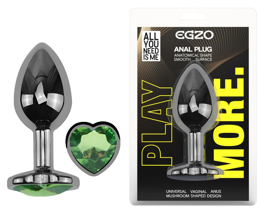 Анальна пробка з кристалом EGZO - Dark Silver Heart Plug Green size M Sex Aura Київ - фото 1