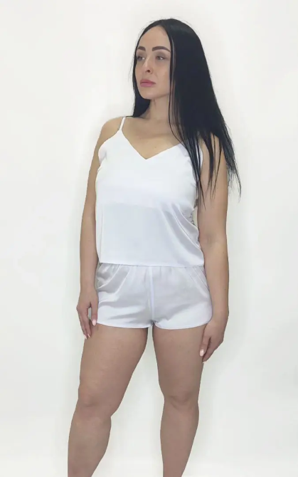 Пижама женская шелковая с шортами Белый 56 Харьков - изображение 1