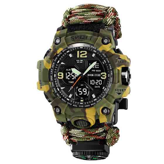 Тактичні військові годинники для ЗСУ SKMEI 1155BCMGN PARACORD, Годинники наручні електронні для хлопців GL-94 Львів