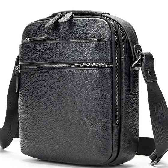 Кожаный мессенджер мужской Мужская кожаная сумка через плечо черная Tiding Bag Киев