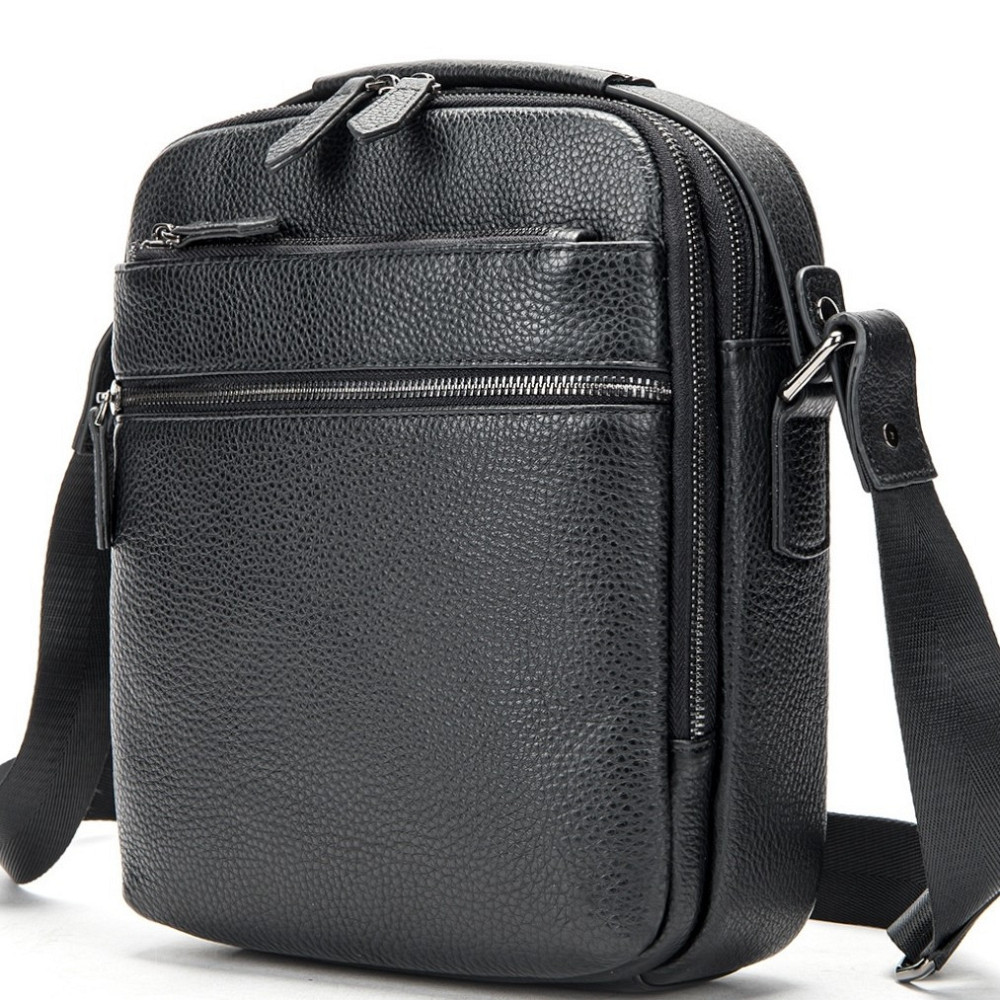 Кожаный мессенджер мужской Мужская кожаная сумка через плечо черная Tiding Bag Киев - изображение 4