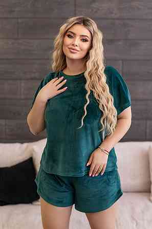 Велюрова піжама двійка (футболка і шорти) "Mellow" | Батал Київ